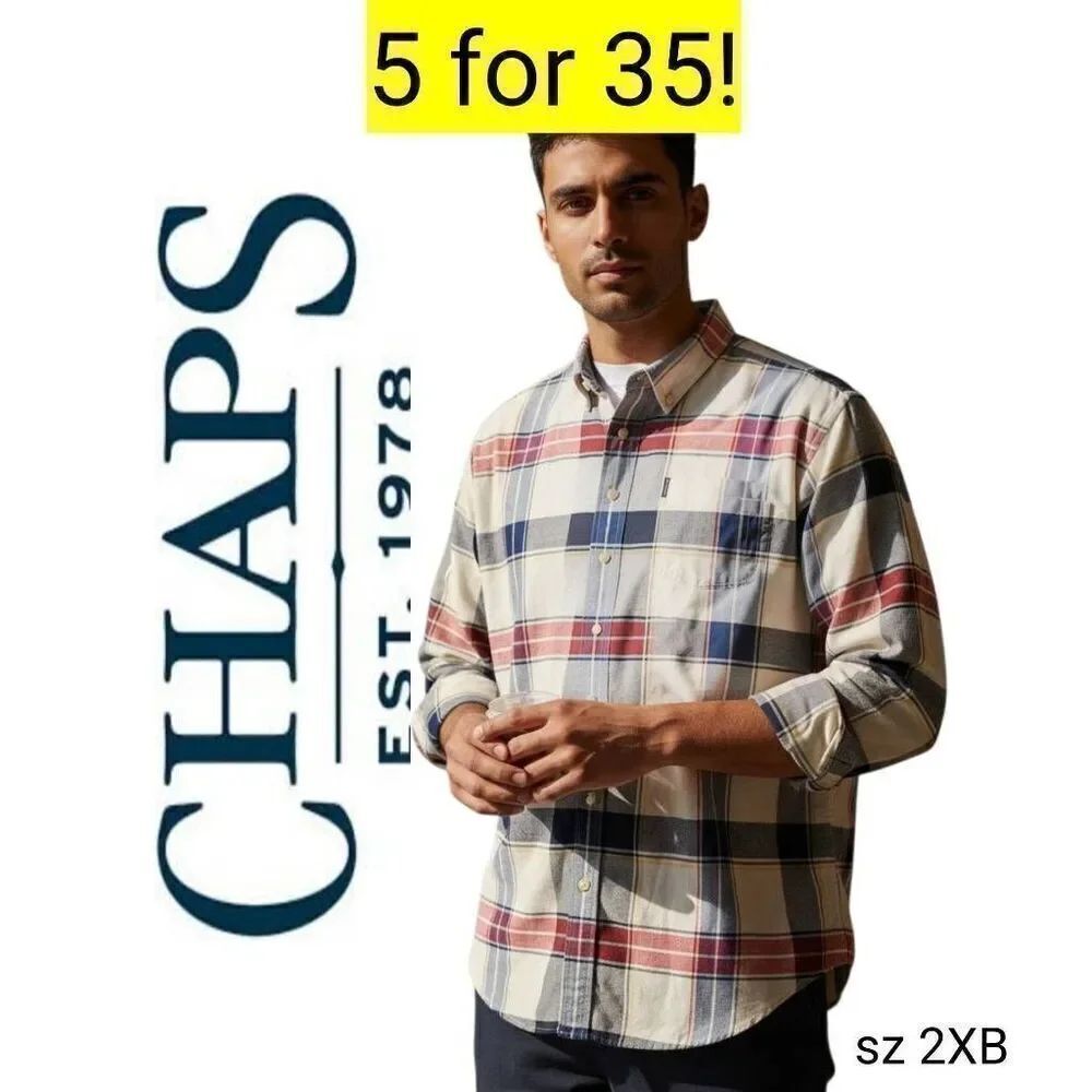 Chaps Men's Beige Plaid Button-Down Shirt - Classic Fit